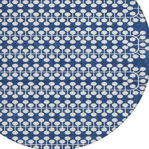 HomeRoots 8' Navy Blue Geometric Round Rug - Stylish, Durable & Washable for Indoor/Outdoor High-Traffic Areas 640339