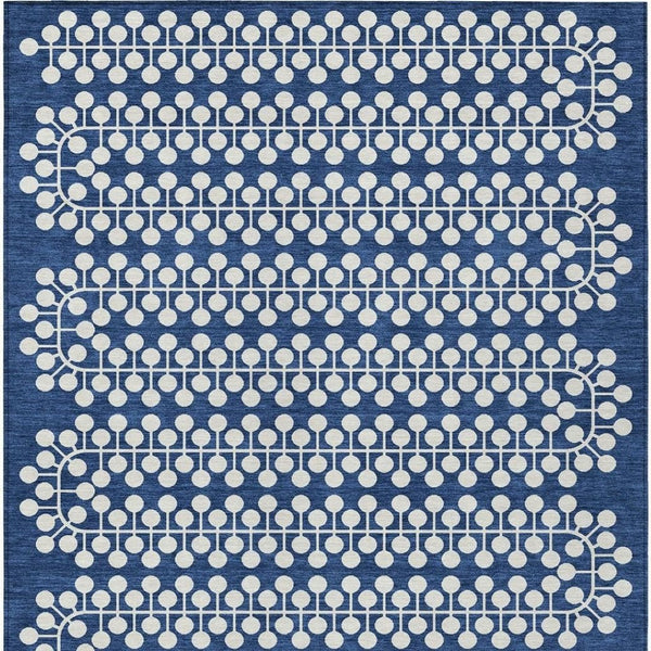 HomeRoots 8' X 10' Stylish Navy and Ivory Geometric Indoor Outdoor Rug – Durable, Washable, and Versatile Design! 640340