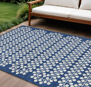 HomeRoots 8' X 10' Stylish Navy and Ivory Geometric Indoor Outdoor Rug – Durable, Washable, and Versatile Design! 640340