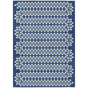 HomeRoots 8' X 10' Stylish Navy and Ivory Geometric Indoor Outdoor Rug – Durable, Washable, and Versatile Design! 640340