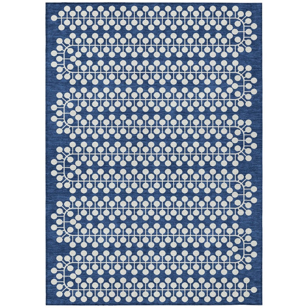 HomeRoots 8' X 10' Stylish Navy and Ivory Geometric Indoor Outdoor Rug – Durable, Washable, and Versatile Design! 640340