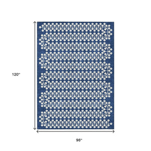 HomeRoots 8' X 10' Stylish Navy and Ivory Geometric Indoor Outdoor Rug – Durable, Washable, and Versatile Design! 640340