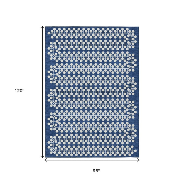 HomeRoots 8' X 10' Stylish Navy and Ivory Geometric Indoor Outdoor Rug – Durable, Washable, and Versatile Design! 640340