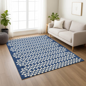 HomeRoots 8' X 10' Stylish Navy and Ivory Geometric Indoor Outdoor Rug – Durable, Washable, and Versatile Design! 640340