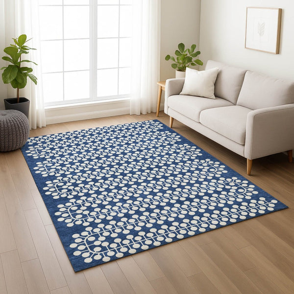 HomeRoots 8' X 10' Stylish Navy and Ivory Geometric Indoor Outdoor Rug – Durable, Washable, and Versatile Design! 640340