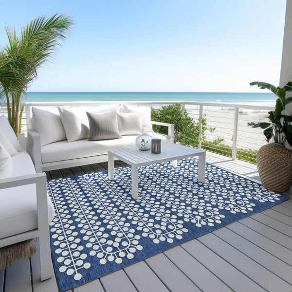 HomeRoots 8' X 10' Stylish Navy and Ivory Geometric Indoor Outdoor Rug – Durable, Washable, and Versatile Design! 640340
