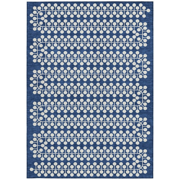 HomeRoots 9' Geometric Navy Blue & Ivory Washable Area Rug - Stylish Indoor/Outdoor Design for High Traffic Areas 640341