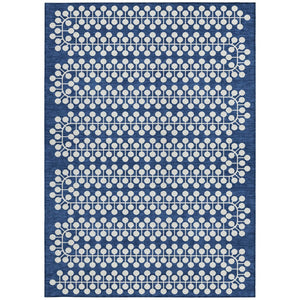 HomeRoots 10' Navy Blue & Ivory Geometric Area Rug - Durable, Washable Design for Indoor & Outdoor Use! 640342