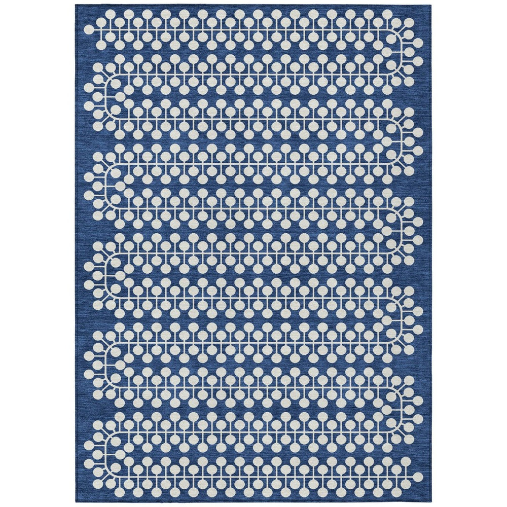 HomeRoots 10' Navy Blue & Ivory Geometric Area Rug - Durable, Washable Design for Indoor & Outdoor Use! 640342