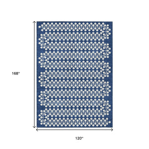 HomeRoots 10' Navy Blue & Ivory Geometric Area Rug - Durable, Washable Design for Indoor & Outdoor Use! 640342