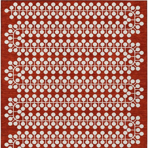 HomeRoots 5' Stylish Red and Ivory Geometric Washable Indoor-Outdoor Area Rug for Versatile Home Décor 640344