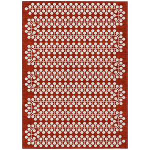 HomeRoots 5' Stylish Red and Ivory Geometric Washable Indoor-Outdoor Area Rug for Versatile Home Décor 640344