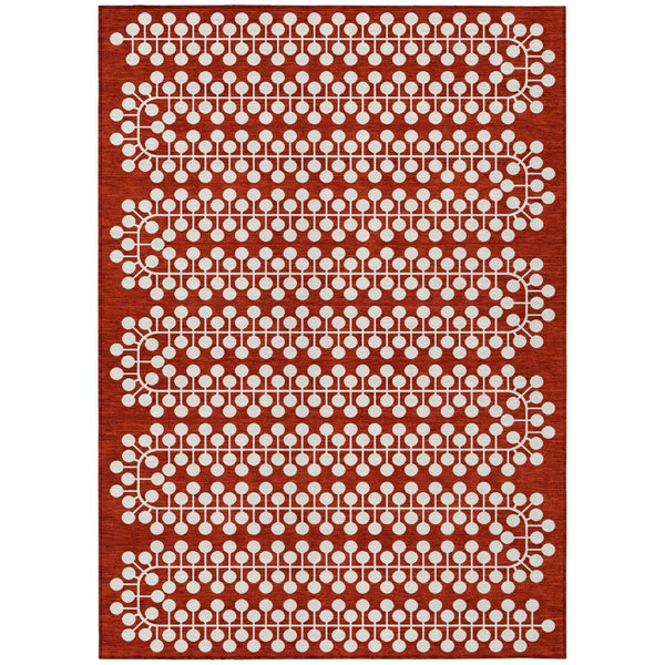 HomeRoots 5' Stylish Red and Ivory Geometric Washable Indoor-Outdoor Area Rug for Versatile Home Décor 640344