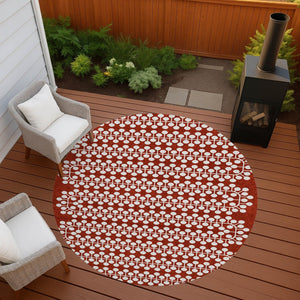 HomeRoots 8' Red and Ivory Round Geometric Indoor Outdoor Area Rug - Stylish, Washable, and Durable Design for All Spaces 640345