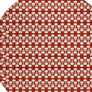 HomeRoots 8' Red and Ivory Round Geometric Indoor Outdoor Area Rug - Stylish, Washable, and Durable Design for All Spaces 640345