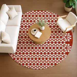 HomeRoots 8' Red and Ivory Round Geometric Indoor Outdoor Area Rug - Stylish, Washable, and Durable Design for All Spaces 640345
