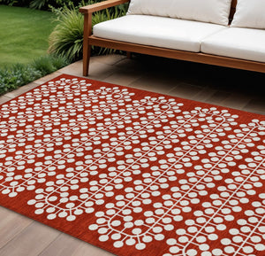 HomeRoots 8' X 10' Geometric Red and Ivory Washable Area Rug - Durable, Stain-Resistant for Indoor & Outdoor Use 640346