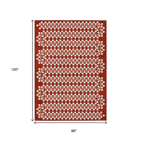 HomeRoots 8' X 10' Geometric Red and Ivory Washable Area Rug - Durable, Stain-Resistant for Indoor & Outdoor Use 640346