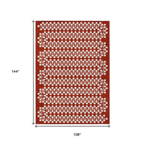 HomeRoots 9' X 12' Vibrant Red and Ivory Geometric Area Rug - Durable Washable Indoor/Outdoor Design for All Spaces 640347