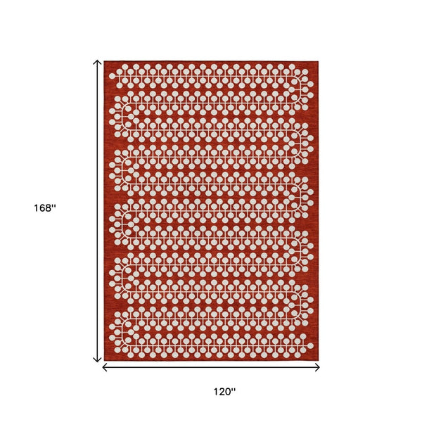 HomeRoots 10' X 14' Red and Ivory Geometric Area Rug - Stylish, Washable, Durable for Indoor & Outdoor Use! 640348