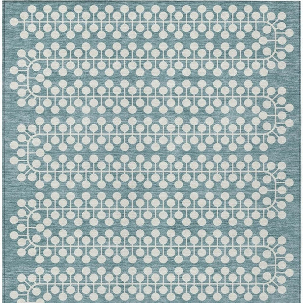 HomeRoots 5' X 8' Teal Blue & Ivory Geometric Area Rug - Stylish, Washable, Durable for Indoor & Outdoor Use! 640350