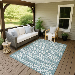 HomeRoots 5' X 8' Teal Blue & Ivory Geometric Area Rug - Stylish, Washable, Durable for Indoor & Outdoor Use! 640350