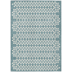 HomeRoots 5' X 8' Teal Blue & Ivory Geometric Area Rug - Stylish, Washable, Durable for Indoor & Outdoor Use! 640350