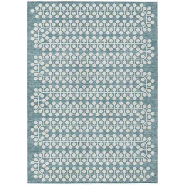 HomeRoots 5' X 8' Teal Blue & Ivory Geometric Area Rug - Stylish, Washable, Durable for Indoor & Outdoor Use! 640350
