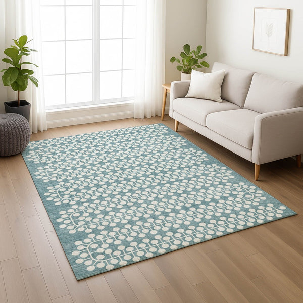HomeRoots 5' X 8' Teal Blue & Ivory Geometric Area Rug - Stylish, Washable, Durable for Indoor & Outdoor Use! 640350