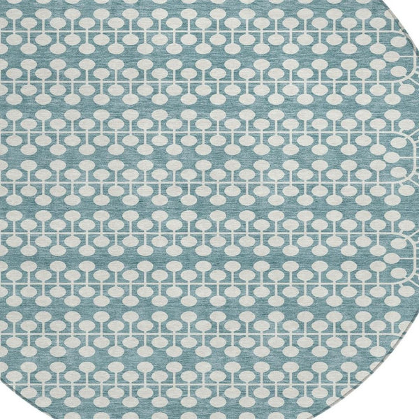 HomeRoots 8' Teal Blue Geometric Round Area Rug - Washable, Durable, Stylish for Indoor & Outdoor Spaces! 640351