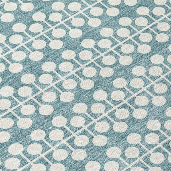 HomeRoots 8' Teal Blue Geometric Round Area Rug - Washable, Durable, Stylish for Indoor & Outdoor Spaces! 640351