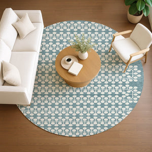 HomeRoots 8' Teal Blue Geometric Round Area Rug - Washable, Durable, Stylish for Indoor & Outdoor Spaces! 640351
