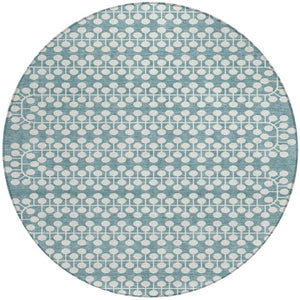 HomeRoots 8' Teal Blue Geometric Round Area Rug - Washable, Durable, Stylish for Indoor & Outdoor Spaces! 640351