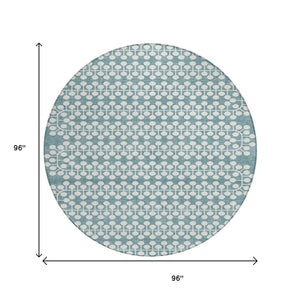 HomeRoots 8' Teal Blue Geometric Round Area Rug - Washable, Durable, Stylish for Indoor & Outdoor Spaces! 640351