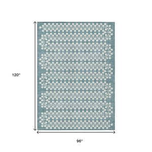HomeRoots 8' X 10' Stylish Teal Blue & Ivory Geometric Area Rug - Washable, Durable for Indoor/Outdoor Use! 640352