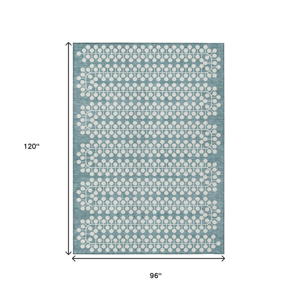 HomeRoots 8' X 10' Stylish Teal Blue & Ivory Geometric Area Rug - Washable, Durable for Indoor/Outdoor Use! 640352