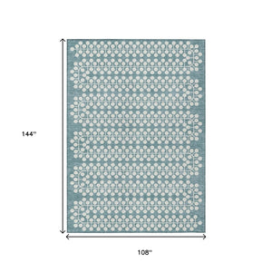 HomeRoots 9' Teal Blue and Ivory Geometric Area Rug – Stylish, Durable, Washable for Indoor & Outdoor Spaces! 640353