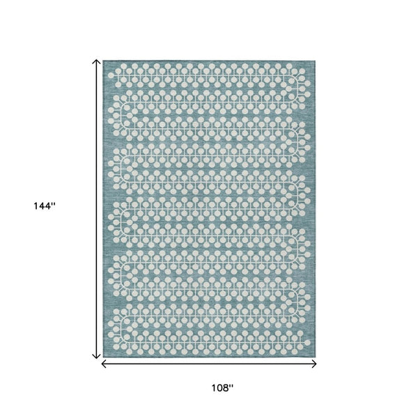 HomeRoots 9' Teal Blue and Ivory Geometric Area Rug – Stylish, Durable, Washable for Indoor & Outdoor Spaces! 640353