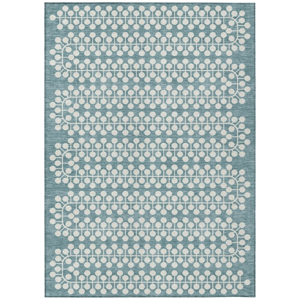HomeRoots 10' X 14' Teal Blue & Ivory Geometric Area Rug - Stylish, Durable, Washable for Indoor & Outdoor Use 640354