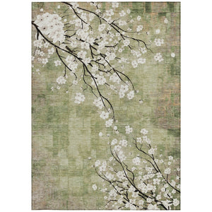 HomeRoots 5' X 8' Elegant Floral Area Rug in Artichoke Green, Ivory & Charcoal - Washable for Indoors & Outdoors 640356