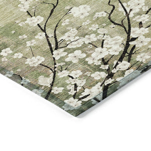 HomeRoots 5' X 8' Elegant Floral Area Rug in Artichoke Green, Ivory & Charcoal - Washable for Indoors & Outdoors 640356