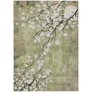 HomeRoots 8' X 10' Elegant Artichoke Green Floral Rug - Washable, Indoor/Outdoor, Durable for High-Traffic Areas 640358