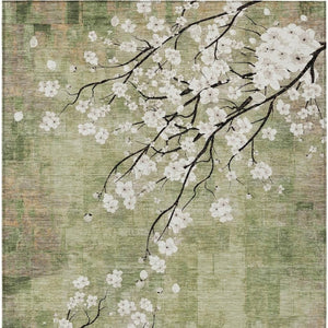 HomeRoots 10' Artichoke Green Floral Washable Area Rug – Durable, Stylish, Indoor & Outdoor Versatility! 640360