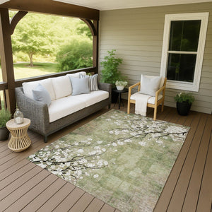 HomeRoots 10' Artichoke Green Floral Washable Area Rug – Durable, Stylish, Indoor & Outdoor Versatility! 640360