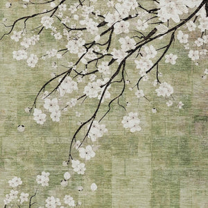 HomeRoots 10' Artichoke Green Floral Washable Area Rug – Durable, Stylish, Indoor & Outdoor Versatility! 640360