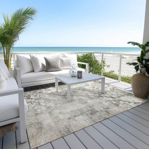 HomeRoots 5' Washable Indoor Outdoor Area Rug in Beige, Ivory & Gray Floral Design - Durable & Stylish! 640362