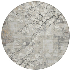 HomeRoots 8' Beige Ivory and Gray Round Floral Area Rug - Washable, Durable, Indoor/Outdoor Charm for Any Space 640363