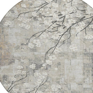 HomeRoots 8' Beige Ivory and Gray Round Floral Area Rug - Washable, Durable, Indoor/Outdoor Charm for Any Space 640363