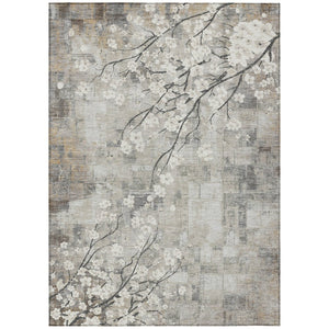 HomeRoots 8' X 10' Beige Ivory Gray Floral Washable Area Rug - Durable, Stylish for Indoor & Outdoor Spaces! 640364