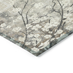 HomeRoots 8' X 10' Beige Ivory Gray Floral Washable Area Rug - Durable, Stylish for Indoor & Outdoor Spaces! 640364